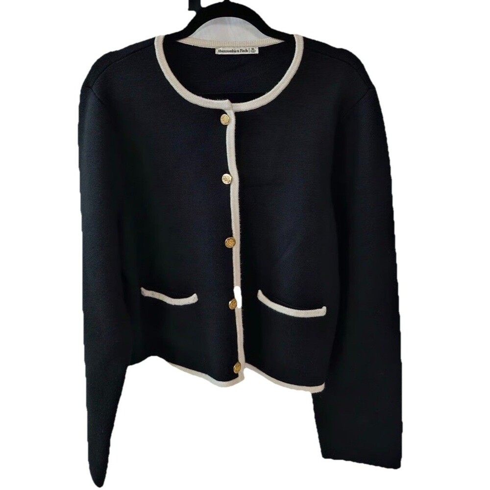 Abercrombie & Fitch Black Career Long Sleeve Gold Button Cardigan Top Knit Sz S